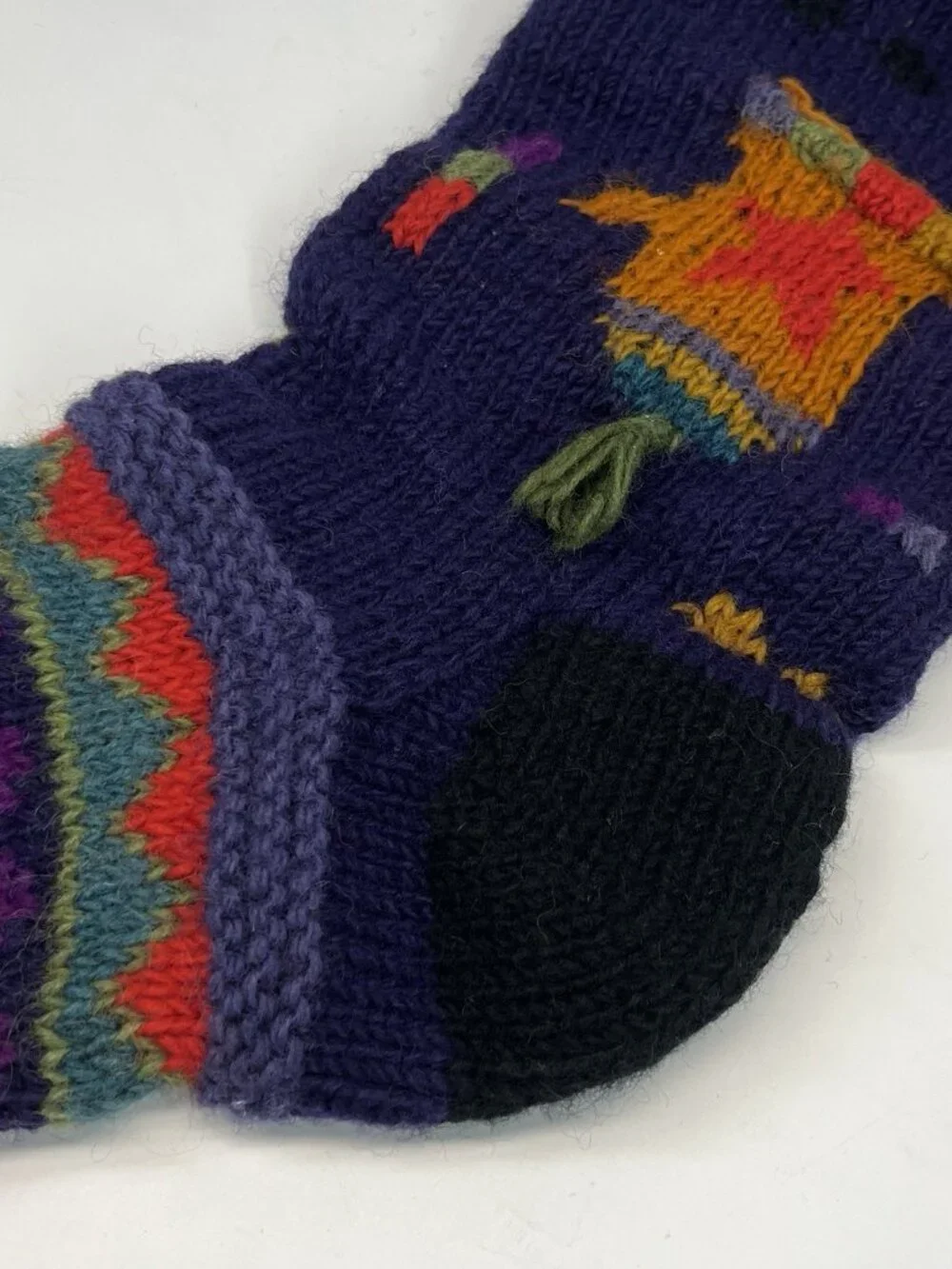 Newari Icelandic Design Hand Knit Wool Christmas Stocking Mitten Stars Tassel
